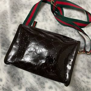 GUCCI toiletry/makeup bag vinyl/PVC in brown color. “Conversed to crossbody”